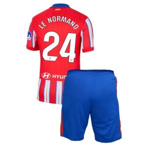Atletico Madrid Robin Le Normand #24 Home Stadium Football Kit for Kids 2024-25 Jersey