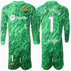 Barcelona Ter Stegen #1 Goalkeeper Cheap Away Stadium Kit for Kids 2024-25 Long Sleeve (+ pants)