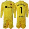 Barcelona Ter Stegen #1 Goalkeeper Cheap Home Stadium Kit for Kids 2024-25 Long Sleeve (+ pants)
