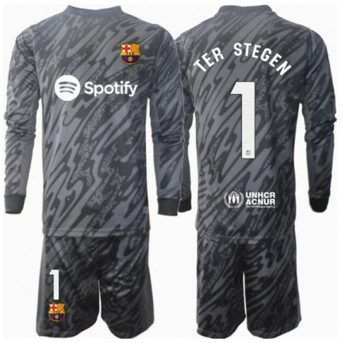 Barcelona Ter Stegen #1 Goalkeeper Cheap Third Stadium Kit for Kids 2024-25 Long Sleeve (+ pants)