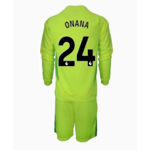 Manchester United Andre Onana #24 Goalkeeper Away Stadium Football Kits for Kids 2024-25 Long Sleeve (+ pants)