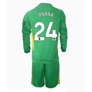 Manchester United Andre Onana #24 Goalkeeper Third Stadium Football Kits for Kids 2024-25 Long Sleeve (+ pants)
