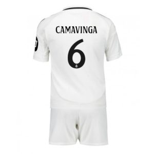 Real Madrid Eduardo Camavinga #6 Home Stadium Kit for Kids 2024-25 Jersey Set