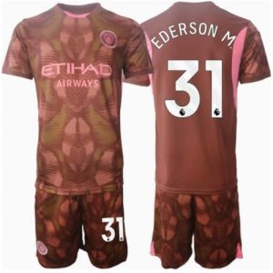 Cheap Manchester City Football Jerseys Ederson Moraes #31 Goalkeeper Home Stadium Kit for Kids 2024-25