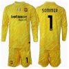 New Inter Milan Football Jerseys Yann Sommer #1 Goalkeeper Away Stadium Kit for Kids 2024-25 Long Sleeve (+ pants)