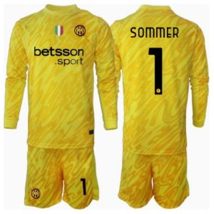 New Inter Milan Football Jerseys Yann Sommer #1 Goalkeeper Away Stadium Kit for Kids 2024-25 Long Sleeve (+ pants)