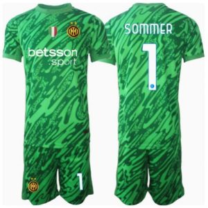New Inter Milan Football Jerseys Yann Sommer #1 Goalkeeper Home Stadium Kit for Kids 2024-25