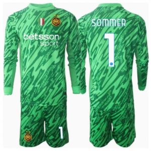 New Inter Milan Football Jerseys Yann Sommer #1 Goalkeeper Home Stadium Kit for Kids 2024-25 Long Sleeve (+ pants)