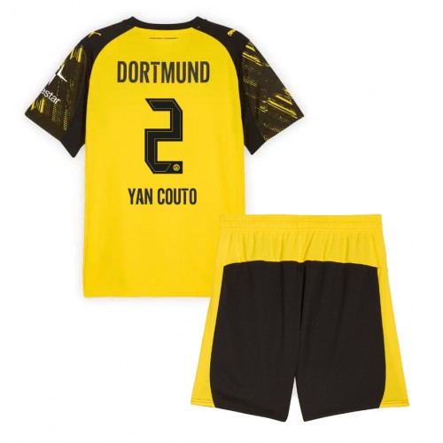 Borussia Dortmund BVB Yan Couto #2 Cheap Home Stadium Kit for Kids 2025-26 UK Sale