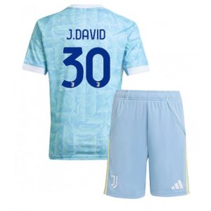 Juventus Jonathan David #30 Cheap Away Stadium Kit Kids 2025-26 Soccer Jerseys