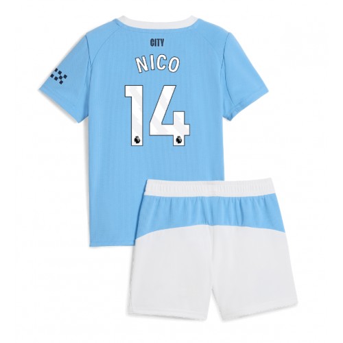 Manchester City Nico Gonzalez #14 Cheap Home Stadium Kit for Kids 2025-26 Jersey full set
