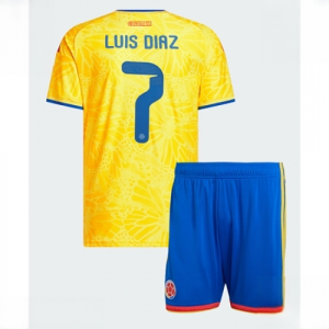 Colombia Luis Diaz #7 Cheap Home Stadium Kit for Kids set World Cup 2026 Sale