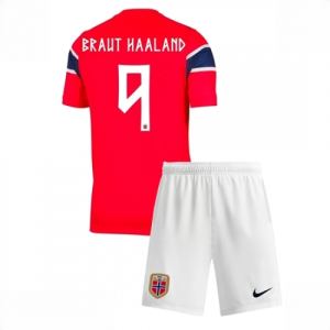 Norway Erling Haaland #9 Cheap Home Stadium Kit for Kids World Cup 2026 Short Sleeve Top & Shorts