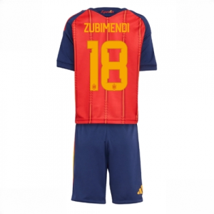 Spain Martin Zubimendi #18 Cheap Home Stadium Kit for Kids World Cup 2026 Soccer Jerseys