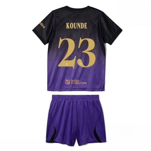 Buy Barcelona Jules Kounde #23 Cheap Away Stadium Kit for Kids 2026-27 Jersey Set with Shorts For Sale Barcelona Jules Kounde #23 Cheap Away Stadium Kit for Kids 2026-27 Jersey Set with Shorts