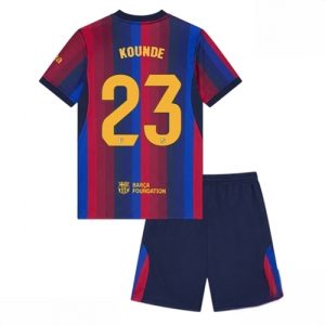 Buy Barcelona Jules Kounde #23 Cheap Home Stadium Kit for Kids 2026-27 Jersey Set with Shorts For Sale Barcelona Jules Kounde #23 Cheap Home Stadium Kit for Kids 2026-27 Jersey Set with Shorts