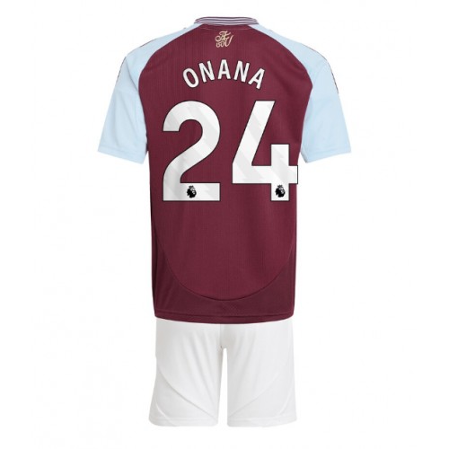 Cheap Aston Villa Football Jerseys Amadou Onana #24 Home Stadium Kit for Kids 2024-25
