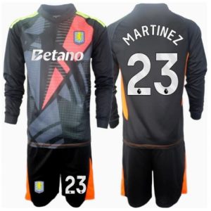 Cheap Aston Villa Football Jerseys Emiliano Martinez #23 Goalkeeper Away Stadium Kit for Kids 2024-25 Long Sleeve (+ pants)