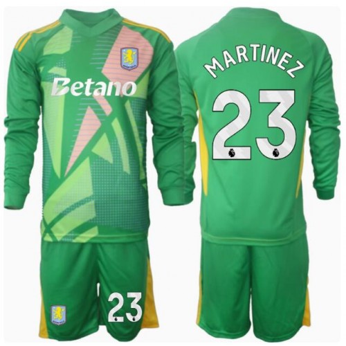 Cheap Aston Villa Football Jerseys Emiliano Martinez #23 Goalkeeper Home Stadium Kit for Kids 2024-25 Long Sleeve (+ pants)