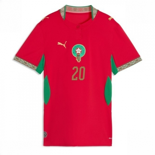 Morocco Ayoub El Kaabi #20 Soccer Jerseys Home Stadium Shirt for Women World Cup 2026 Short Sleeve - Image 2