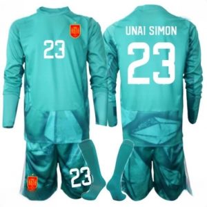 Buy Spain Unai Simon #23 Goalkeeper Soccer Jerseys Away Stadium Kit for Kids World Cup 2026 Long Sleeve (+ pants) 145 For Sale Spain Unai Simon #23 Goalkeeper Soccer Jerseys Away Stadium Kit for Kids World Cup 2026 Long Sleeve (+ pants) 145