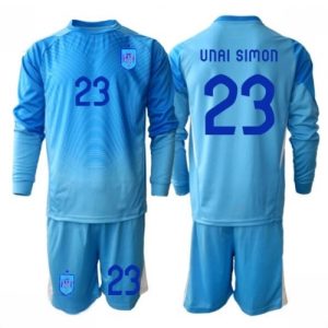 Buy Spain Unai Simon #23 Goalkeeper Soccer Jerseys Home Stadium Kit for Kids World Cup 2026 Long Sleeve (+ pants) For Sale Spain Unai Simon #23 Goalkeeper Soccer Jerseys Home Stadium Kit for Kids World Cup 2026 Long Sleeve (+ pants)