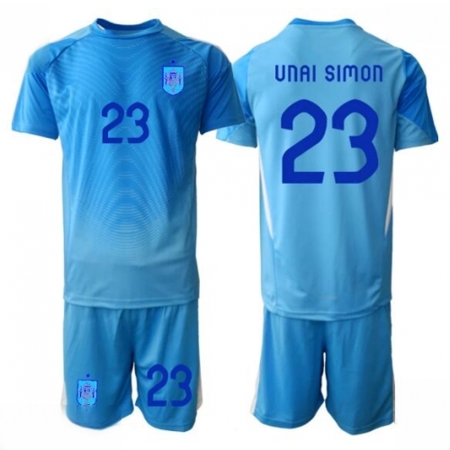 Buy Spain Unai Simon #23 Goalkeeper Soccer Jerseys Home Stadium Kit for Kids World Cup 2026 Short Sleeve (+ pants) For Sale Spain Unai Simon #23 Goalkeeper Soccer Jerseys Home Stadium Kit for Kids World Cup 2026 Short Sleeve (+ pants)